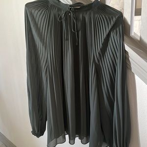 Pleated long sleeve blouse (lined) with tie neckline